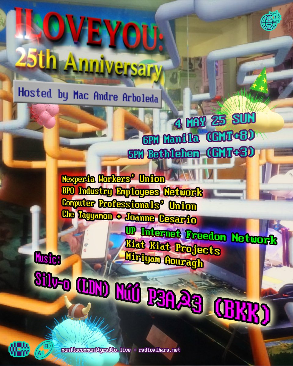 In the year 2000, the ILOVEYOU virus caused billions in damage at the login of  the new millennium. Twenty five years later, we find ourselves wired under Big Tech and imperialist war machines. What happens when we stop the everyday-computing and business-as-usual?