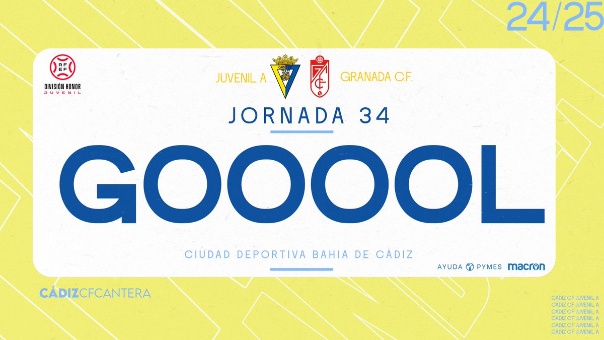 #CanteraCadista 💛💙 

1-0 I Min. 16 I ¡GOOOOOOOOOOOOOOOOOOOOOOOOOOOOOL de KATTAH!

👏 ¡Nuestro #JuvenilA se adelanta en la Ciudad Deportiva Bahía de Cádiz! 

#JuvenilAGranada