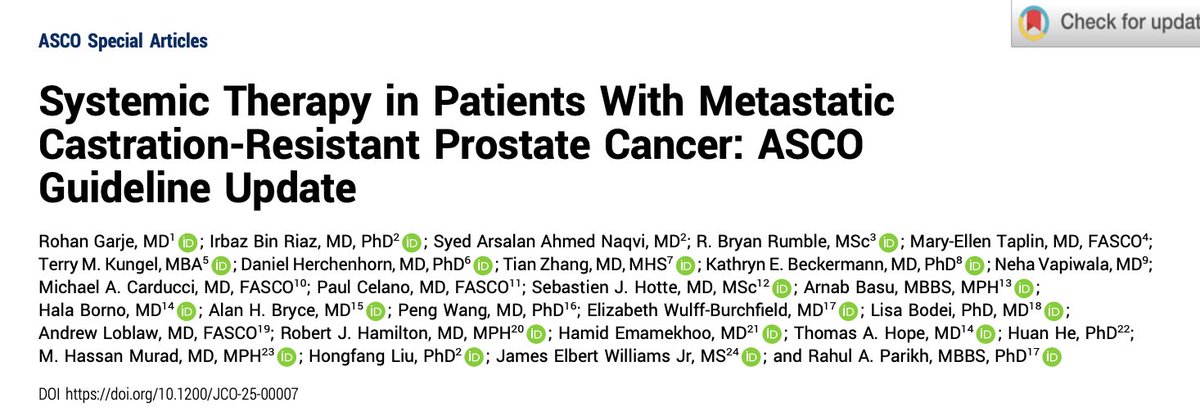 ASCO 2024 mCRPC Update:
🙌 Put patients first: tailor to comorbidities, life expectancy &amp; access
🧬 Genomic testing (BRCA1/2, HRR, MSI, TMB) = must
🧬 PARP inhibitors: for BRCA1/2, maybe others
☢️ Lu-PSMA: for PSMA+ after ARPI &amp; chemo
❌ No ARPI after ARPI—unless no options