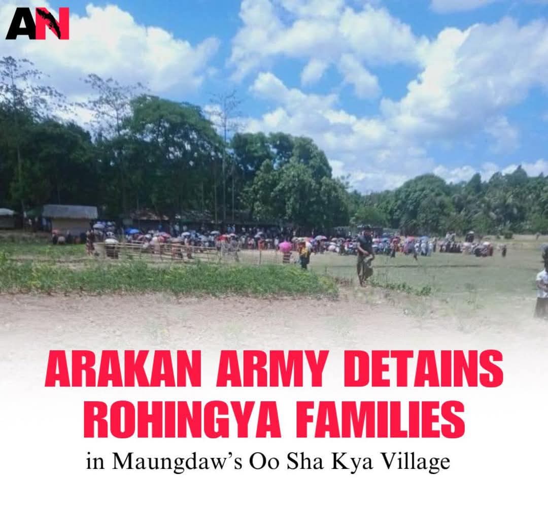 Rakhine Buddhist Terrorist group AA raided Rohingya village, made all villagers stand in paddy field in scorching sun light, hit physically and abducted family members in Maungdaw.