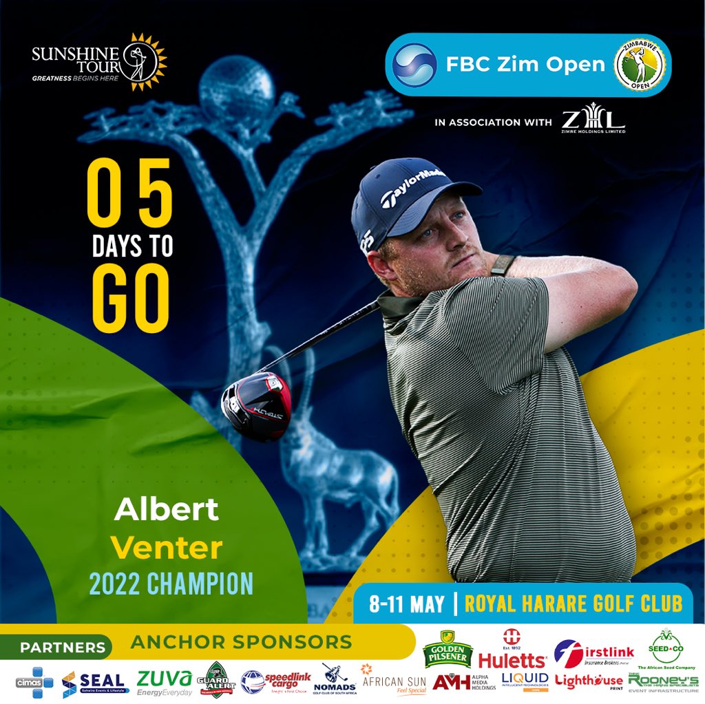 5 DAYS TO GO!

Pro-Am, practice rounds, and big names on site. ZIM OPEN week is officially in motion!

FLASHBACK:
2022 - Zim Open Winner: Albert Venter 
Score: - 10, Won By Stk: P/O
Runner-Up: Louis Albertse &amp; Stefan W-Taylor

#ProAmVibes #zimopen25 #SwingforWellness