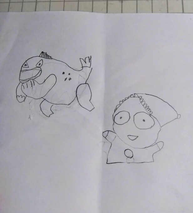 息子が描く、すけとうだら、スキヤポテスがかわいい。 