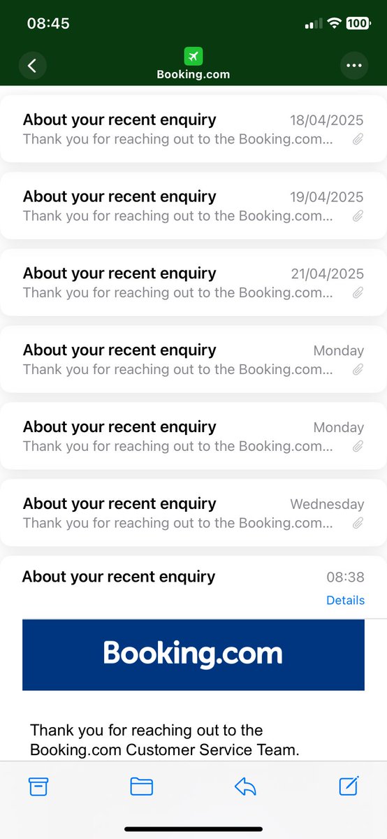 Emzi_Peczek's tweet photo. Multiple emails! identical replies @bookingcom I’ve provided every detail you asked for over and over yet you keep sending an automated response like nothing is wrong! You’re ignoring my tweets my concerns and your own accountability I’m shocked at the treatment of your customers https://t.co/VYc7VpcXpW
