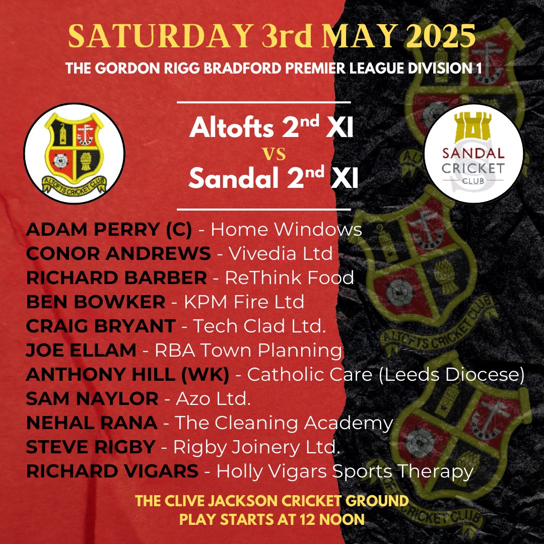 Altofts Cricket Club (@altoftscc) on Twitter photo The 1st XI take their first trip of the season to <a href="/BOLCC1/">Bowling Old Lane Cricket Club</a> , whilst the 2nd XI host near neighbours <a href="/SandalCricket/">Sandal Cricket Club</a> 
For live scores:
1st XI - altofts.play-cricket.com/website/result…
2nd XI - altofts.play-cricket.com/website/result…
Live Streaming: youtube.com/live/MirB7y0pR…
#upthetofts 🏏 
#upthetwos 🏏 The 1st XI take their first trip of the season to <a href="/BOLCC1/">Bowling Old Lane Cricket Club</a> , whilst the 2nd XI host near neighbours <a href="/SandalCricket/">Sandal Cricket Club</a> 
For live scores:
1st XI - altofts.play-cricket.com/website/result…
2nd XI - altofts.play-cricket.com/website/result…
Live Streaming: youtube.com/live/MirB7y0pR…
#upthetofts 🏏 
#upthetwos 🏏
