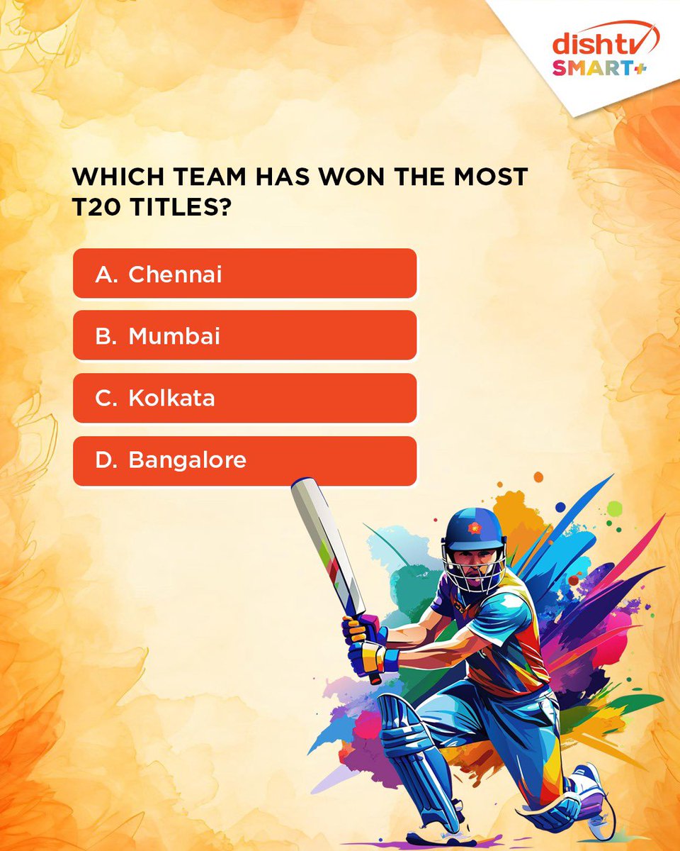 DishTV_India's tweet photo. Drop your answer below and tag your cricket squad!
Letโs see whoโs got their stats right.
#T20Trivia #CricketFansUnite #DishTVSmart+ #T20Season #QuizTime #SmartEntertainment https://t.co/cuyhpfE0GR
