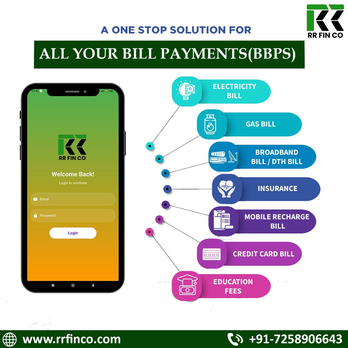 All in One Solution for, All your bill payments (BBPS)
rrfinco.com @bbps @dmt <a href="/reacharge/">pratyush</a> <a href="/insurance/">Insurance</a>