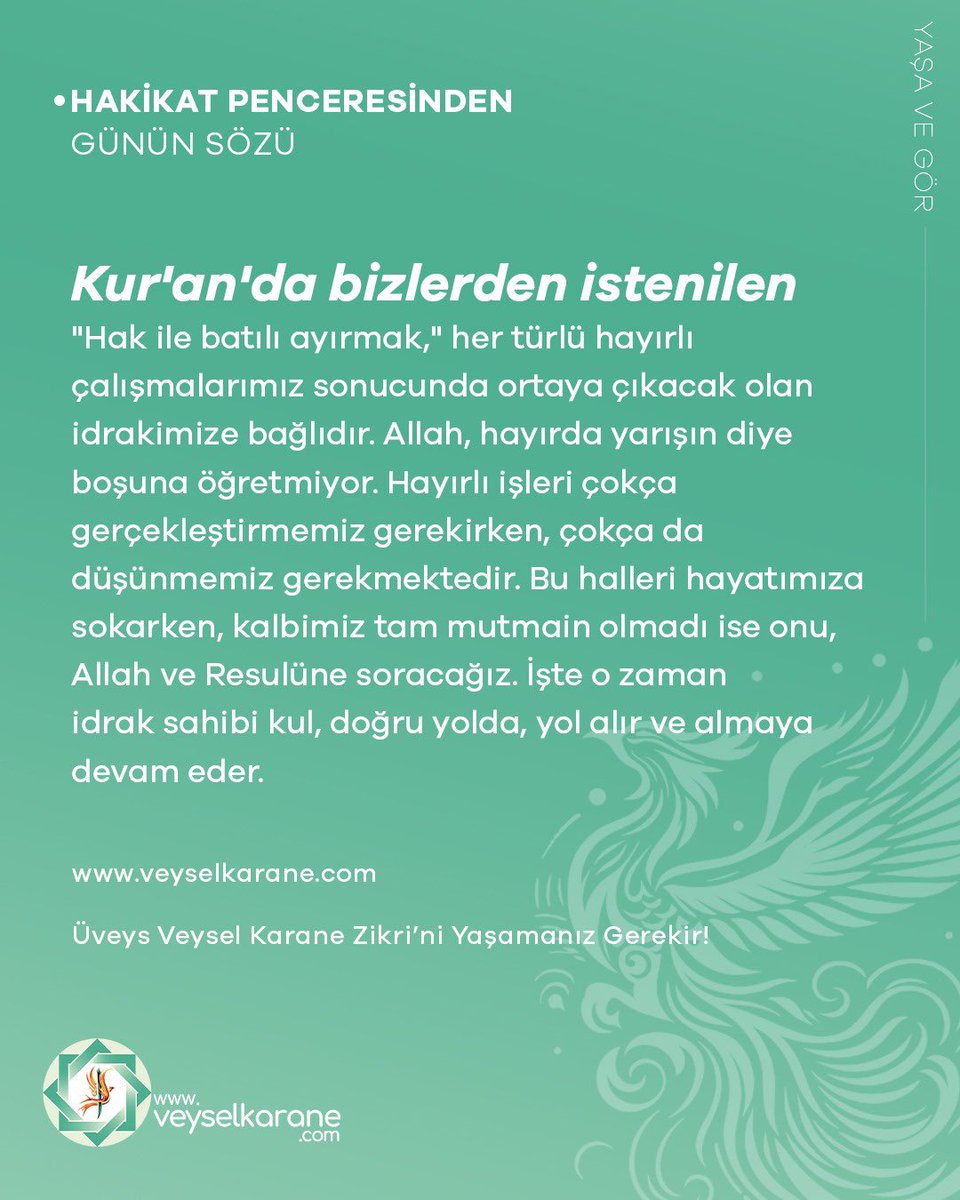 veyselkarane's tweet photo. Bilmenin sınırı olmadığını bilmemiz ve aklımızdan çıkarmamız gerekmektedir. Gerçekten çok düşünüp bir bilince varmak zorundasın. Düşünmek, araştırmak ve vardığın idrakinin daha iyi, mükemmel olabilmesi için Nisa Suresi 59. Ayetini de hayatına sokman gereklidir. https://t.co/n2mtYgEzBl