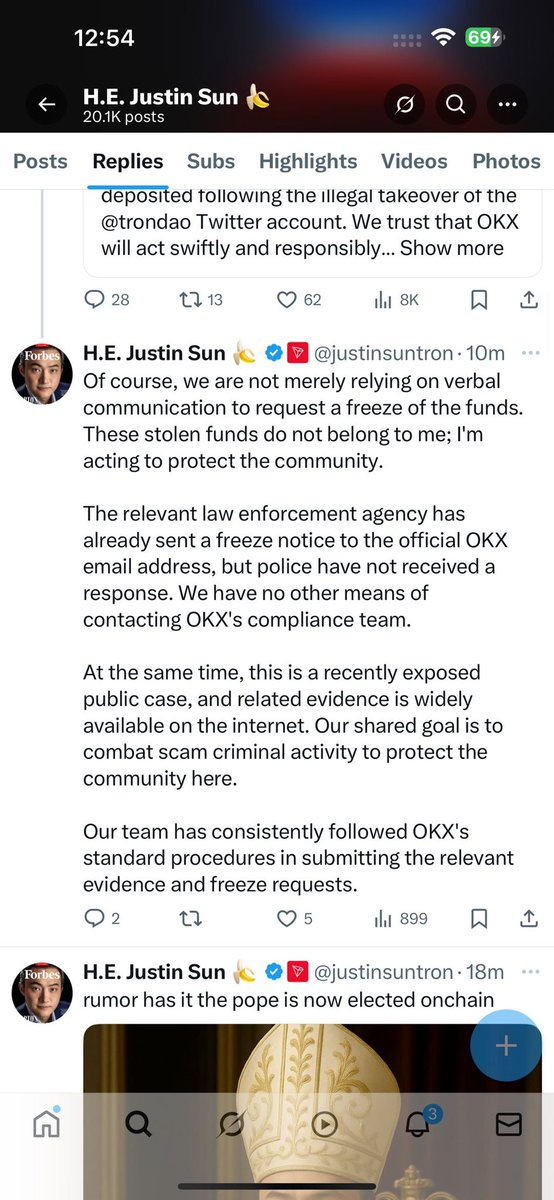 Dear Mr H.E. Justin Sun, our LE cooperation team just checked the email including spam box, we haven’t received any request related with this case. Can you give us the screenshot to show when the enforcement agency send the request to us? <a href="/justinsuntron/">H.E. Justin Sun 👨‍🚀 🌞</a>