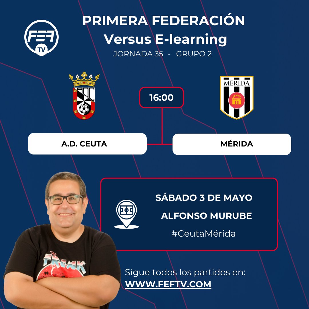 Partidazo. Dos equipos enrachados. El ascenso en juego. A cara o cruz <a href="/ADCeuta_FC/">AD CEUTA FC</a> y <a href="/Merida_AD/">A.D. Mérida</a> se ven las caras corriendo por las venas del futbol <a href="/fef_tv/">FEF_TV</a> y <a href="/Primera_RFEF/">Primera Federación Versus e-Learning</a> 

A los mandos del navío <a href="/FernanLopezMun/">Fer López 🎙</a> con un servidor a los comentarios.

¡FUTBOL CHAMPAGNE! #CeutaMerida