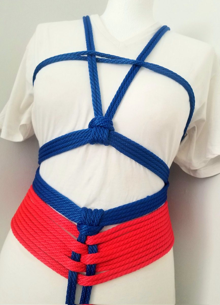 Gameguy69's tweet image. Shibari bikini tie with customized waistband, inspired by Merlin_Konran at last month's Ashton Rope Club. Additional corset-style rope....my idea. :-) #shibari #ropework #ropeart #bondage