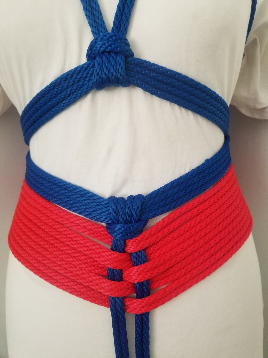 Gameguy69's tweet image. Shibari bikini tie with customized waistband, inspired by Merlin_Konran at last month's Ashton Rope Club. Additional corset-style rope....my idea. :-) #shibari #ropework #ropeart #bondage