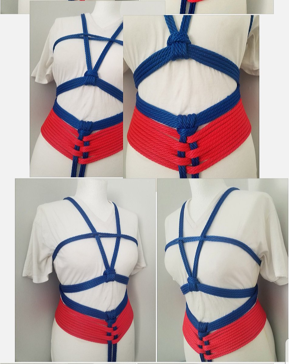 Gameguy69's tweet image. Shibari bikini tie with customized waistband, inspired by Merlin_Konran at last month's Ashton Rope Club. Additional corset-style rope....my idea. :-) #shibari #ropework #ropeart #bondage