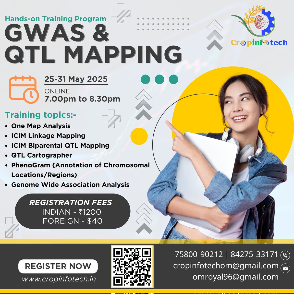 OmPankaj2's tweet image. Training program on GWAS and QTL mapping
cropinfotech.in
@SantoshGudi5 @Gurjeet_AgSci @dayanand_bana @ShahhUsmaan @CropInfotech @Pradeepku98