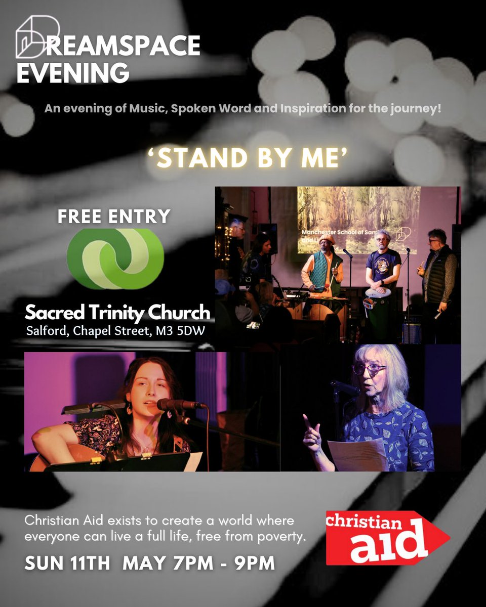 DreamSpaceCrea1's tweet photo. Next DreamSpace Evening Sun 11 May @ Sacred Trinity Salford 7-9pm. FREE ENTRY! 2 fab choirs, musos &amp; poets. Guest host the v. talented Ian Leslie &amp; awesome artwork by Michelle Szkilnyk. Theme 'Stand by Me'. Come on down! #dreamspace #salfordmusic #ianleslie #sacredsalford #poetry https://t.co/Af5sK1IdzR