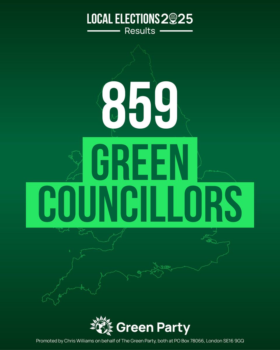 TheGreenParty's tweet image. 🚀 Following Thursday's election we've reached a new record high 859 councillors on 181 councils!
💚 The Green Party is the only party offering a real alternative to the tired old parties.
Join the Green Party today to help us keep delivering real hope and real change ⤵️
