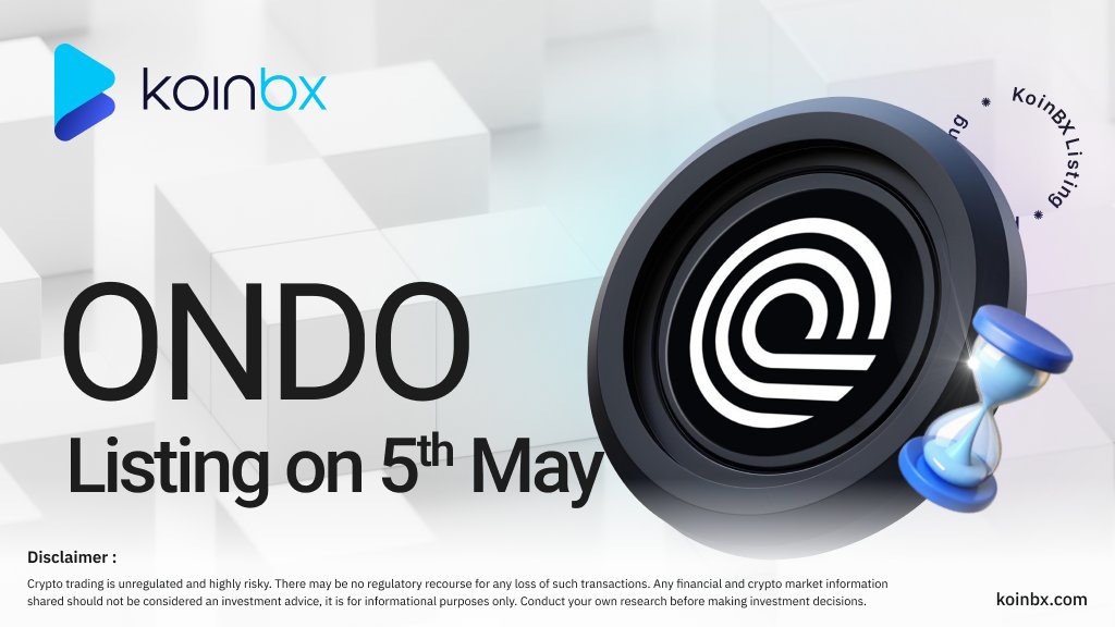 KoinBX (@koinbx) on Twitter photo #KoinBX will list Ondo (<a href="/OndoFoundation/">Ondo Foundation</a> )!
Trading Pairs: ONDO/INR and ONDO/USDT
Trade Type: Spot Trading
Listing Date: 5th May
Time: 5:30 PM IST
Gear up to trade with confidence only on KoinBX. (Make sure your KoinBX account is KYC verified to start your trading)
For timely #KoinBX will list Ondo (<a href="/OndoFoundation/">Ondo Foundation</a> )!
Trading Pairs: ONDO/INR and ONDO/USDT
Trade Type: Spot Trading
Listing Date: 5th May
Time: 5:30 PM IST
Gear up to trade with confidence only on KoinBX. (Make sure your KoinBX account is KYC verified to start your trading)
For timely