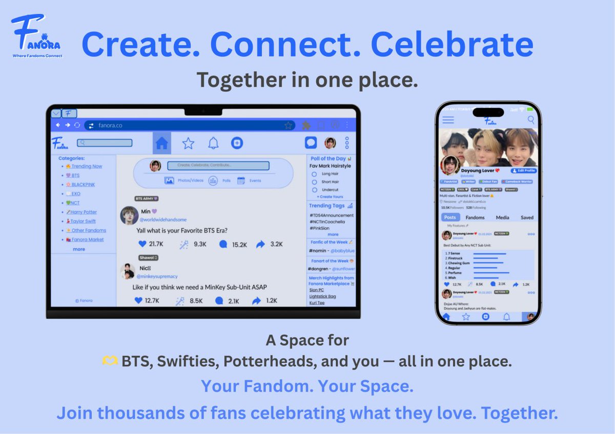 Fanora_here's tweet photo. ✨ Introducing Fanora — Where Fandoms Connect!
A new home for fans to share, create, and vibe together 💫
Polls, stories, fan art, live chats, badges, and more 💜
Be part of it from the start 👇
🔗 https://t.co/DOaIIRBPOm
#Fanora #FanoraHype #KpopTwitter #StanTwitter #FandomLife https://t.co/7iiVElb8y8