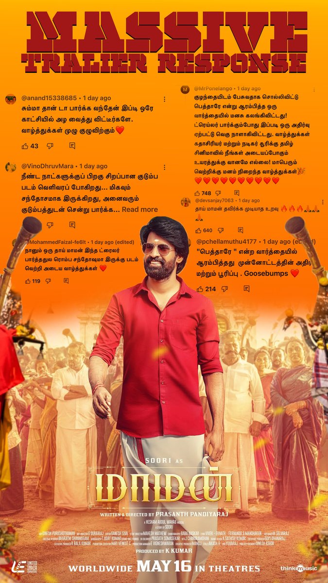 sooriofficial's tweet photo. ❤️🙏🙏🙏💐💐💐💪💪💪

Nearing 5 Million Views ❤️🤝

#MaamanTrailer : https://t.co/dJMXEb6DCJ

#MaamanFromMay16 https://t.co/LTa5xe6nxq