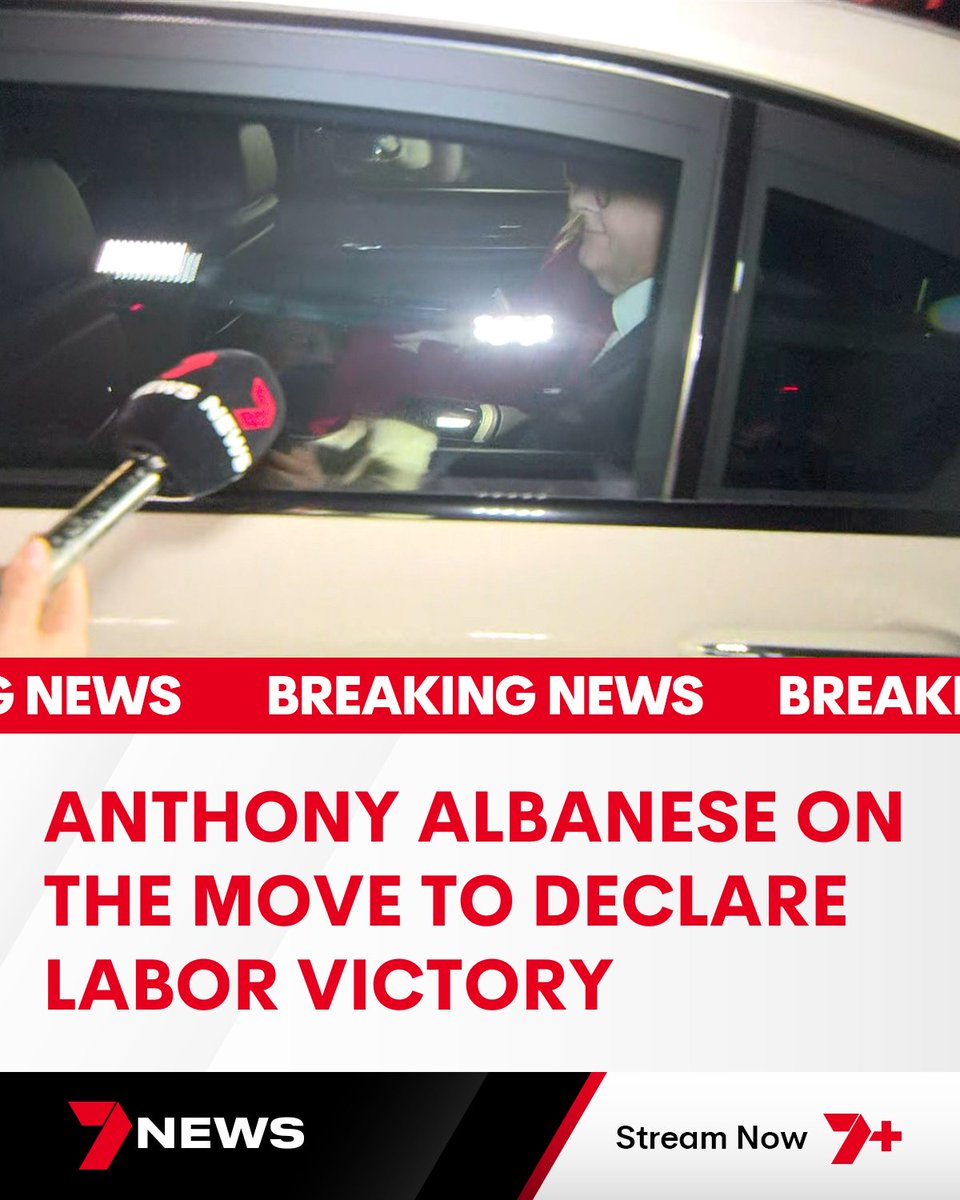 7NewsSydney's tweet image. BREAKING: Anthony Albanese has left Kirribilli House to give his victory speech in Sydney, as 7NEWS projects a Labor majority government. Special coverage on Channel 7 and 7plus. 7news.link/4m06WLL #election #auspol #ausvotes #7NEWS