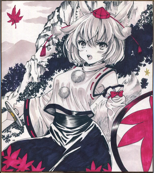 【アナログ絵】ちょっと険しい表情の椛描きました例大祭に持ち込みます～ 