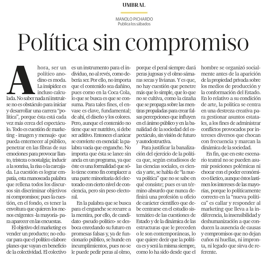 Les comparto mi artículo de esta semana:
Política sin compromiso listindiario.com/puntos-de-vist…
