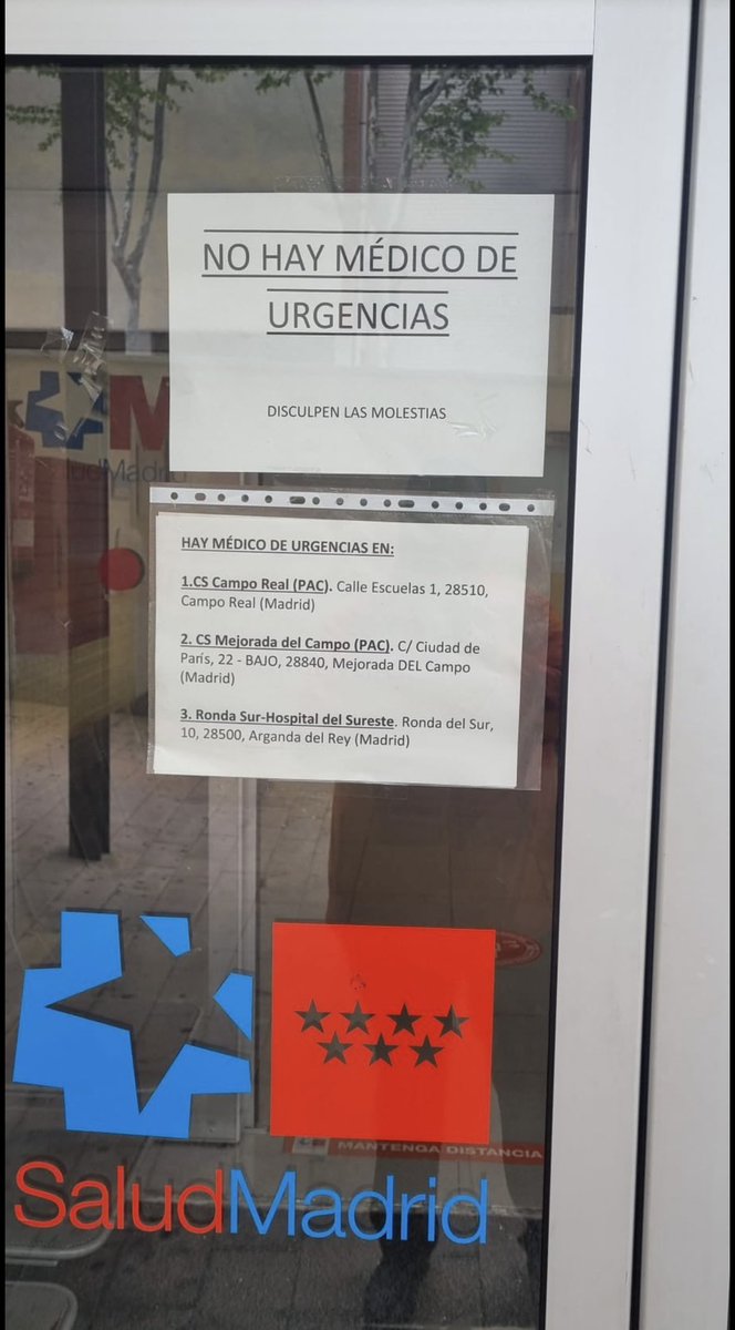 No te pongas enferm@ q te tocará desplazarte a #camporeal o #mejoradadelcampo para ir al médico de #urgencias #muchalibertad , pero poca #sanidad ,el alcalde calladito no vaya a molestar a su jefa #arganda