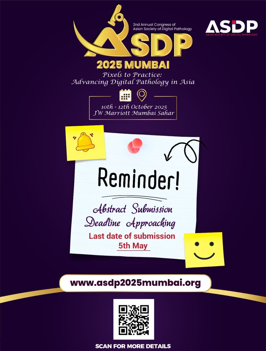 🧠 Share your research at ASDP 2025! - Your work deserves the Spotlight! ⭐
The deadline for Abstract Submissions for the *ASDP 2025 Mumbai* conference is fast approaching.

🚨 Deadline: *May 5, 2025*

🌐 Submit Here: asdp2025mumbai.org/call-for-abstr… 

Great ideas deserve great platforms