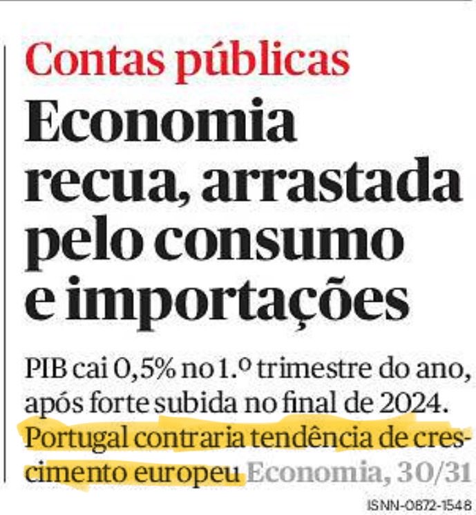 PIB português recua como não acontecia desde a pandemia!
E não, não é por causa da “conjuntura”! É mesmo por causa do (des)governo AD!