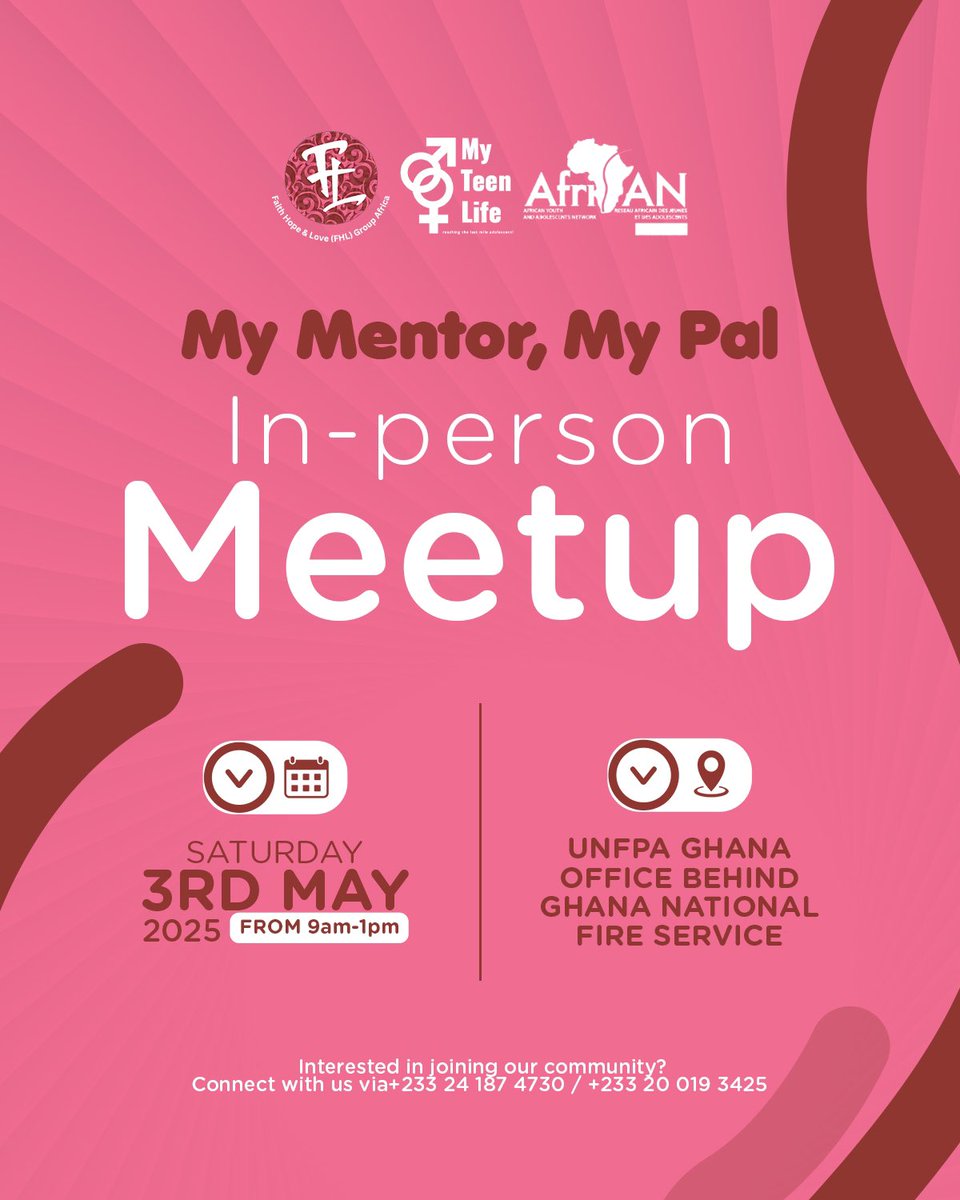 Faith, Hope & Love Group (@groupfhl) on Twitter photo The letters brought us together. It’s time to connect in person
We’re thrilled to host My Mentor, My Pal In-person Meetup with #MyTeenLife & <a href="/AfriYAN_Gh/">AfriYAN Ghana</a>
Special thanks to <a href="/UNFPAGhana/">UNFPA Ghana</a> for the support. Celebrating mentorship, purpose, & progress
#MentorshipMatters #YouthMentorship The letters brought us together. It’s time to connect in person
We’re thrilled to host My Mentor, My Pal In-person Meetup with #MyTeenLife & <a href="/AfriYAN_Gh/">AfriYAN Ghana</a>
Special thanks to <a href="/UNFPAGhana/">UNFPA Ghana</a> for the support. Celebrating mentorship, purpose, & progress
#MentorshipMatters #YouthMentorship