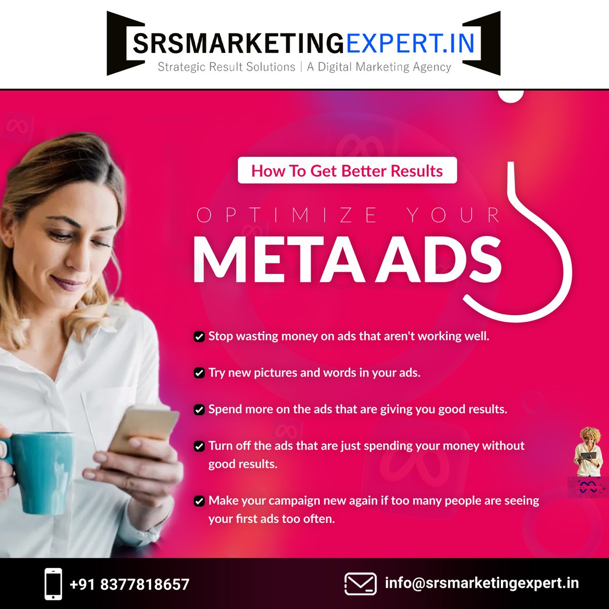 srsmexpert's tweet photo. Level up your Meta Ads! Get better results by: 
Stop wasting money on ads that aren't working well.
Mon – Sun: 9:30 am – 6:30 pm
Call: +91 8377818657
Visit: https://t.co/skype1lYf6
#MetaAdsOptimization #FacebookAdsTips #advertisinghacks https://t.co/bS1aEhyQVh