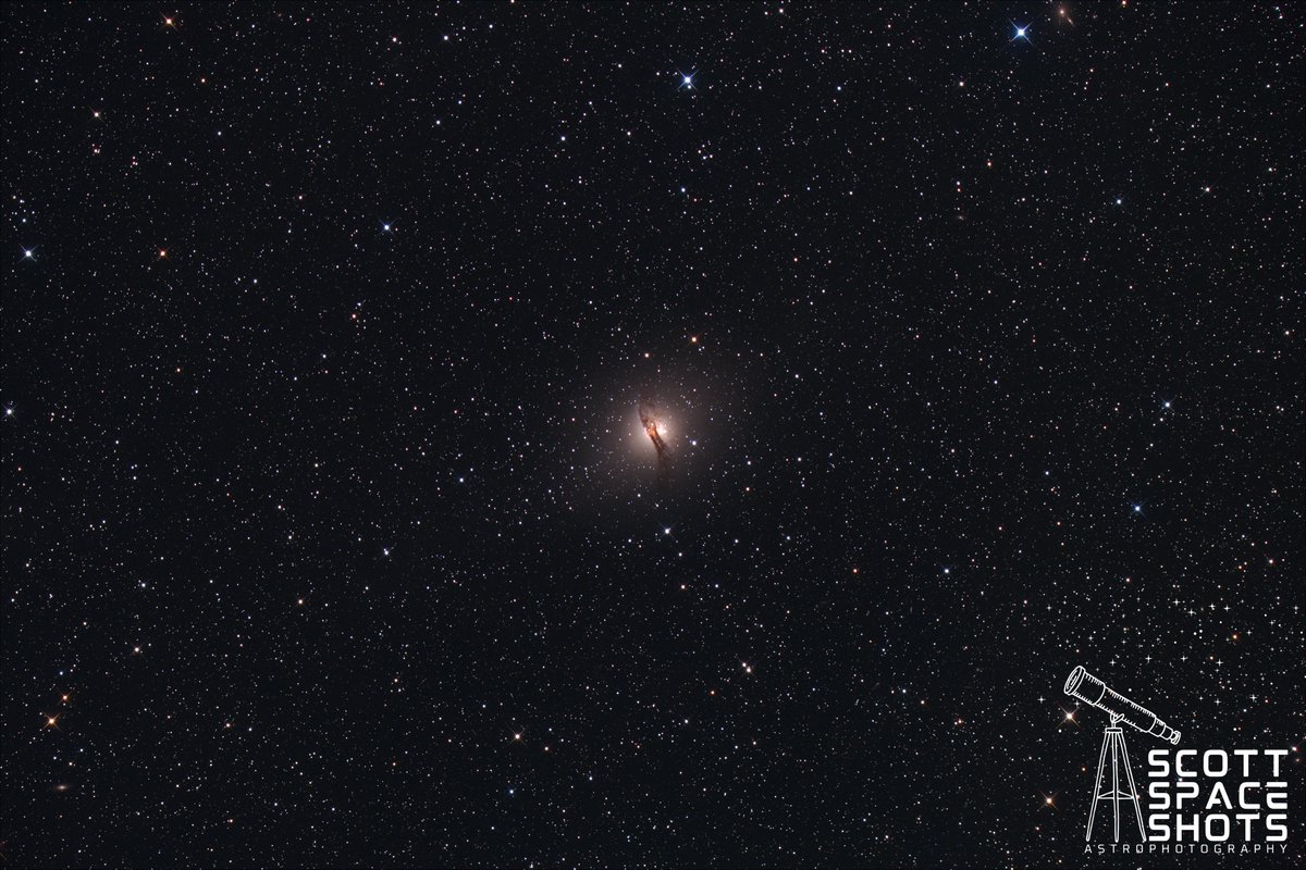 ScottSpaceShots's tweet image. Say hello to Centaurus A (#NGC5128), or as I call it: Space Bacon, mmmm, #spacebacon... Captured using a telescope in Chile that I remote controlled, I acquired 6 red/blue/green 120sec exposure images. A cosmic feast cooked, errrr stacked, to perfection!