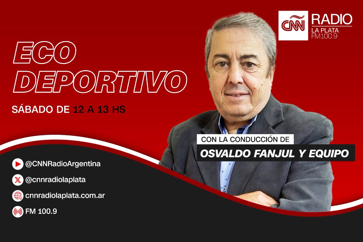 #EcoDeportivo
HOY 12pm 📣

Con la conducción de Osvaldo Fanjul y el equipo histórico: Gabriel Aragón, Roberto Borsini, Gustavo Hoyos, Juan C. Mezzelani, Guillermo Murphy, Luis Rivera, Alberto Rudoni, y Pablo Amado.

#CNNRadioLaPlata 
FM 100.9 📻 

Web  CNNRadioLaPlata.com.ar