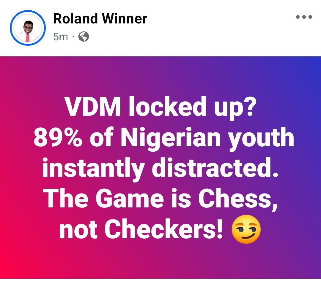 ObogbenRoland's tweet photo. Chess requires deep strategy and foresight, unlike checkers' reactive moves.
#freevdm #RevolutionNow ✊. https://t.co/uqALAfaDHK