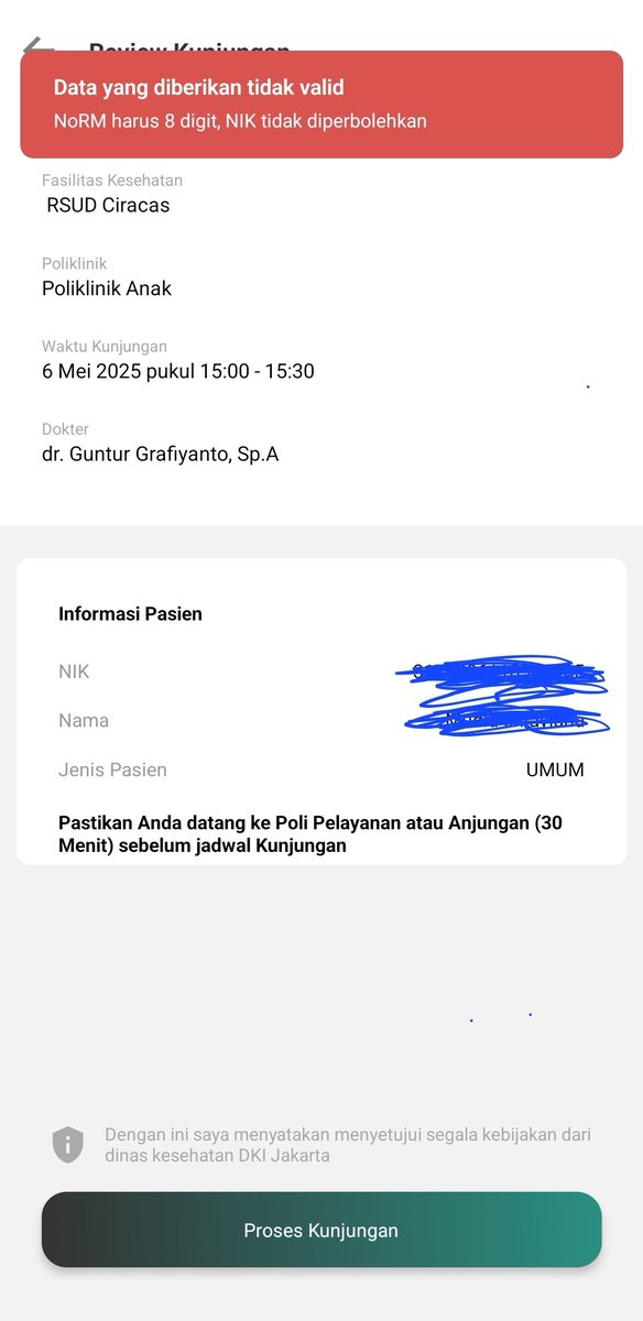 mudud's tweet photo. @DKIJakarta hallo saya ingin daftar berobat spesialis anak untuk anak saya tapi kok ga bisa ya? Saya sdh coba untuk pembayaran bpjs atau umum sama2 ga bisa. Sdgkn waktu pertama kali saya daftar bisa kok. https://t.co/qSU69QqsBS