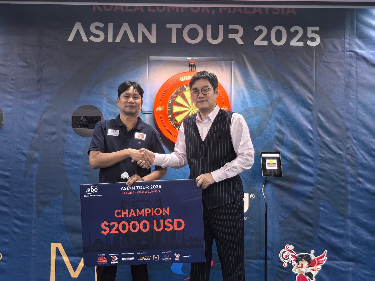 PDC_Asian_Tour's tweet photo. 2025 PDC Asian Tour 9 Kuala Lumpur Winner List :

Champion:   Rivera, Reynaldo

Finalist:   Hj Shamsul Ariffin, Abdul Qahar Ukail

Semi Finalist :    

Goto, Tomoya

Quijano, Aris

Congratulations ! https://t.co/pcbJs7a4iR