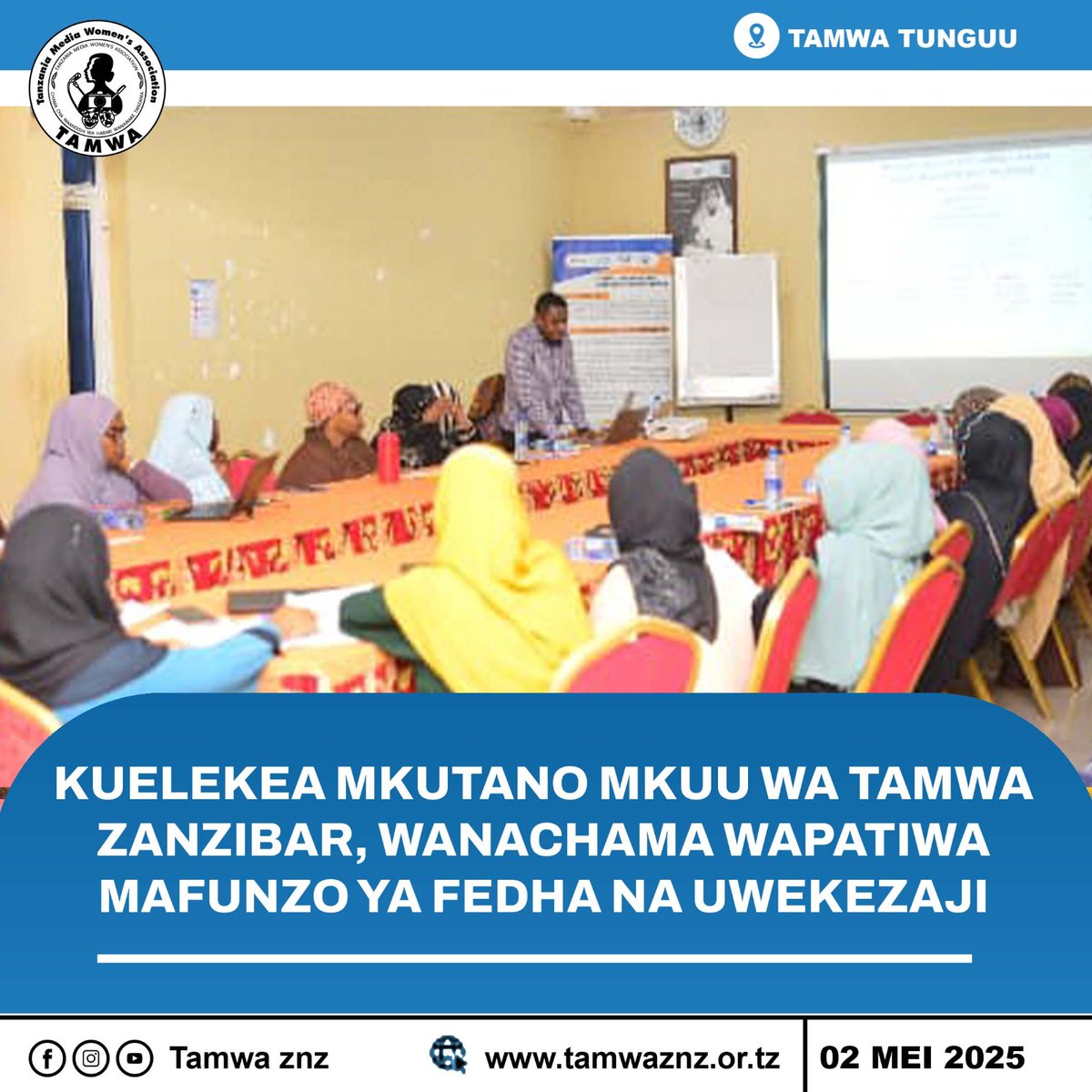 TAMWA Zanzibar (@tamwa_zanzibar) on Twitter photo Leo tarehe 3 Mei 2025, TAMWA ZNZ imefanya Mkutano Mkuu wa Wanachama katika ofisi zake Tunguu, Unguja. 
Mkutano huu muhimu ulitanguliwa na mafunzo ya siku moja yaliyofanyika tarehe 2 Mei kuhusu masuala ya fedha na uwekezaji kutoka kwa Taasisi ya Serikali ya UTT AMIS <a href="/utt/">Looktarn</a>.amis  na Leo tarehe 3 Mei 2025, TAMWA ZNZ imefanya Mkutano Mkuu wa Wanachama katika ofisi zake Tunguu, Unguja. 
Mkutano huu muhimu ulitanguliwa na mafunzo ya siku moja yaliyofanyika tarehe 2 Mei kuhusu masuala ya fedha na uwekezaji kutoka kwa Taasisi ya Serikali ya UTT AMIS <a href="/utt/">Looktarn</a>.amis  na