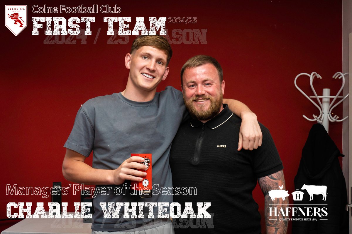 Colne_FC's tweet photo. 🏆 Manager’s Player of the Season: Charlie Whiteoak! 🏆
Huge congrats to Charlie for his incredible dedication this season 👏
Proudly sponsored by @HaffnersPies 🥧 – check out their new venture, Haffner Eats
#ManagersPlayer #Haffners #HaffnerEats https://t.co/dSqqWv5Iez