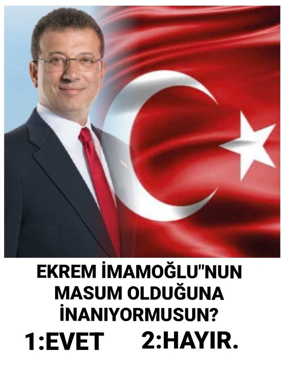 Ekrem İmamoğlu’nun masum olduğuna inanıyormusunuz?

A - Evet 
B - Hayır 
C - Asla