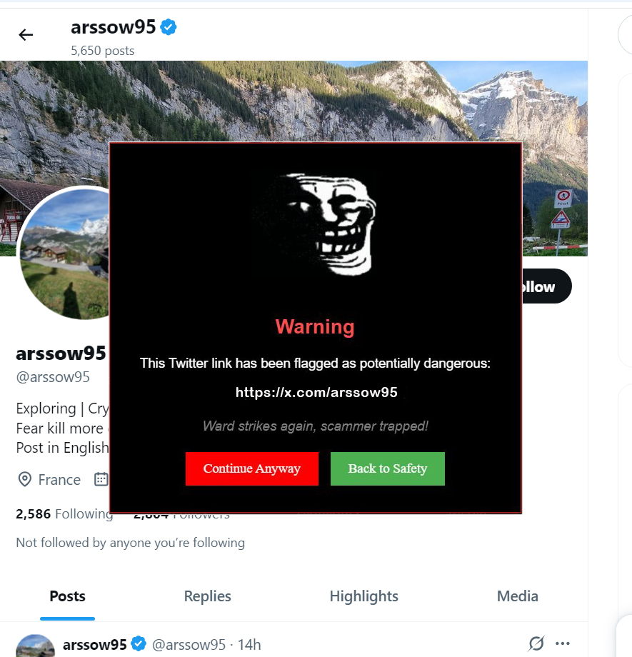 DogeBoy2023's tweet photo. SCAM
@arssow95
If you need to check the link for fraud (SCAM) then write to me #ScamAlert #CryptoScam #Solana #Bitcoin #Crypto #hackaccount https://t.co/gVnUEyjudr