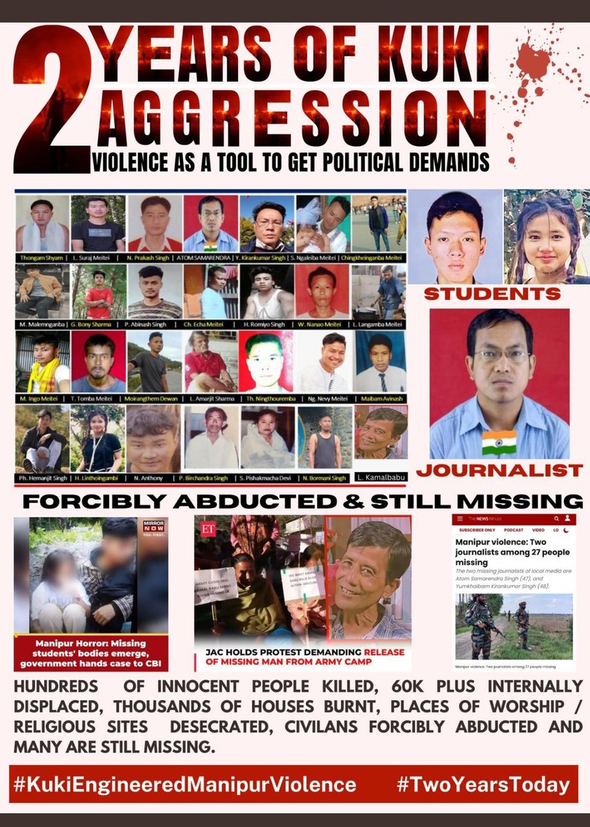 It’s been two long years since #Kuki militants tore through #Meitei lives, driving families into exile and fear.
The imposition of President’s Rule once sparked hope but that hope now feels like a cruel illusion.
Have we been forgotten by our own nation?
#KukiTerrorists
#pehlgam