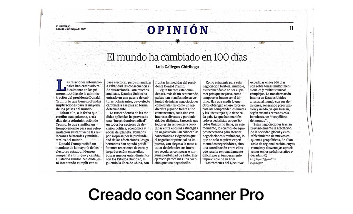 Mi columna de opinión en Diario El Universo. 03-05-25