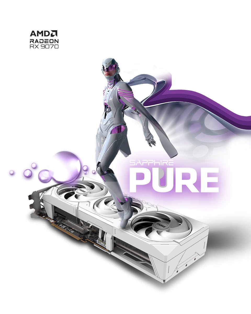Our latest Free Flow cooling design on the SAPPHIRE PURE AMD Radeon RX 9070 is tailored for axial fan systems with an advanced heatsink fin module that optimizes airflow paths, reduces turbulence &amp; channels air efficiently for maximized heat dissipation under heavy thermal loads