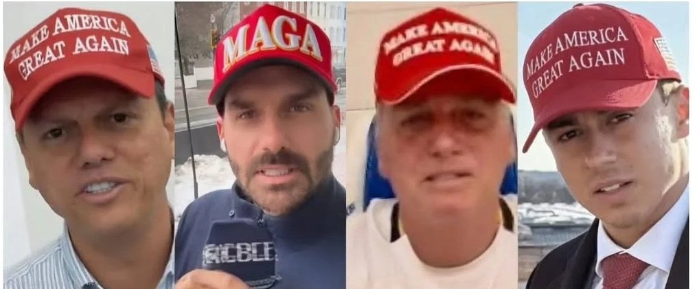 Seleção brasileira usar camisa vermelha não pode porque é antipatriotismo. Já usar boné vermelho do Trump taxando o Brasil é patriotismo, né?