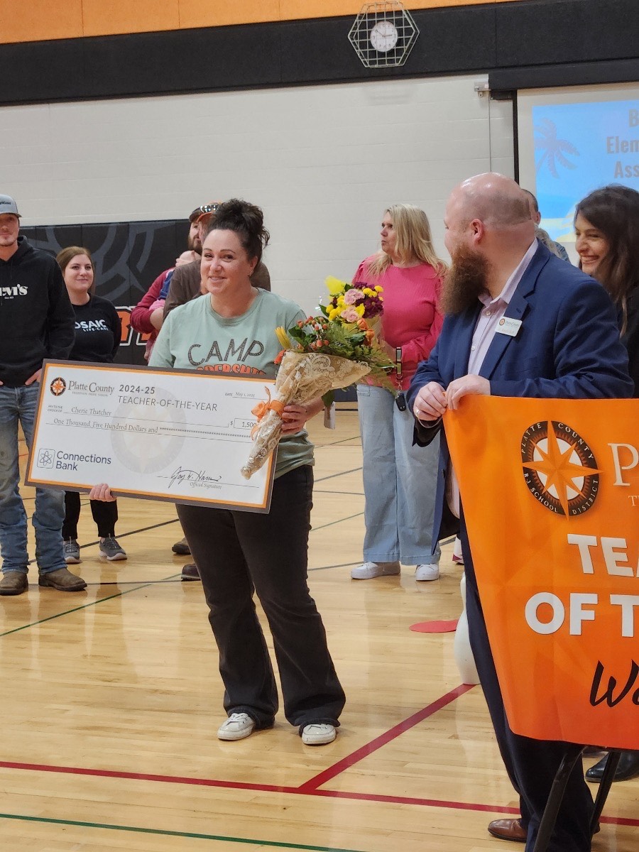 A HUGE CONGRATULATIONS to Cherie Thatcher for winning Platte County School's Teacher of the Year!!! Her family helped to surprise her at Friday's assembly! ❤️ We love Mrs. Thatcher and her students do too!