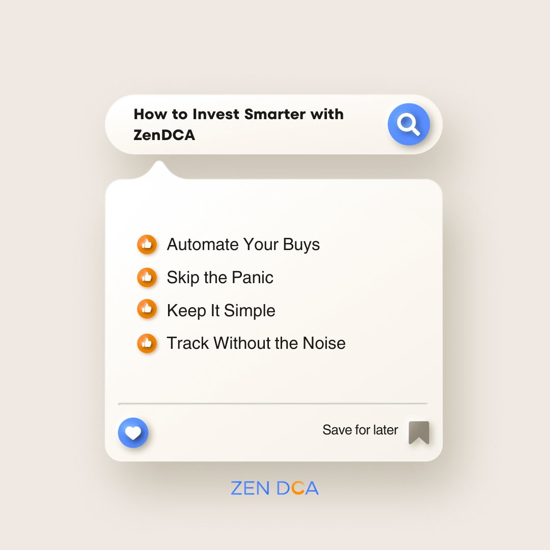 Tired of watching charts every hour?
ZenDCA helps you invest on autopilot so you can skip the stress and focus on the long game.
Less noise. More Bitcoin.

#ZenDCA
