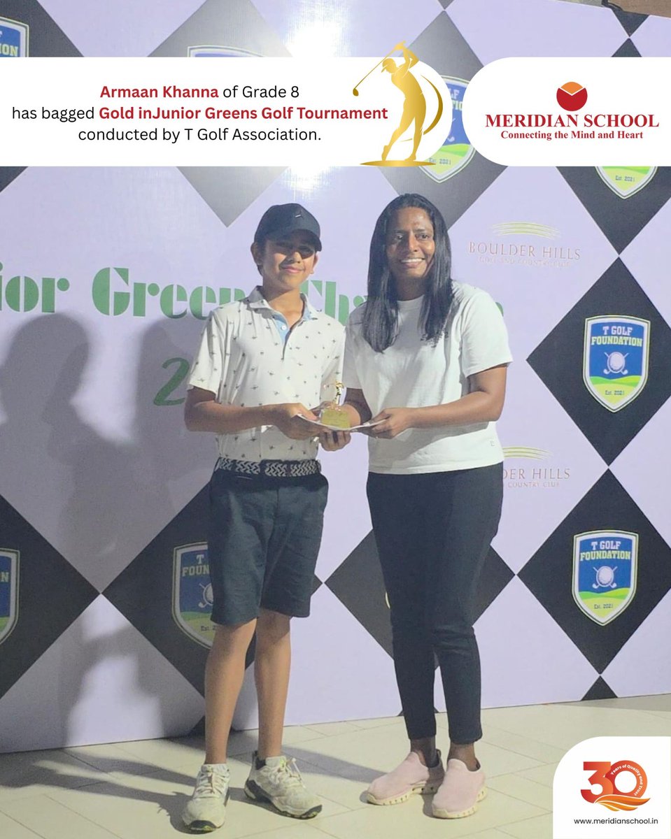 meridianschol's tweet image. Armaan Khanna of Grade 8 clinched Gold in the Junior Greens Golf Tournament by T Golf Association. Hearty congratulations to our budding golfer for this stellar achievement! Keep shining!

#MeridianPride #ChampionSpirit #MeridianMadhapur #MeridianBanjara #CBSESchool #IBYP