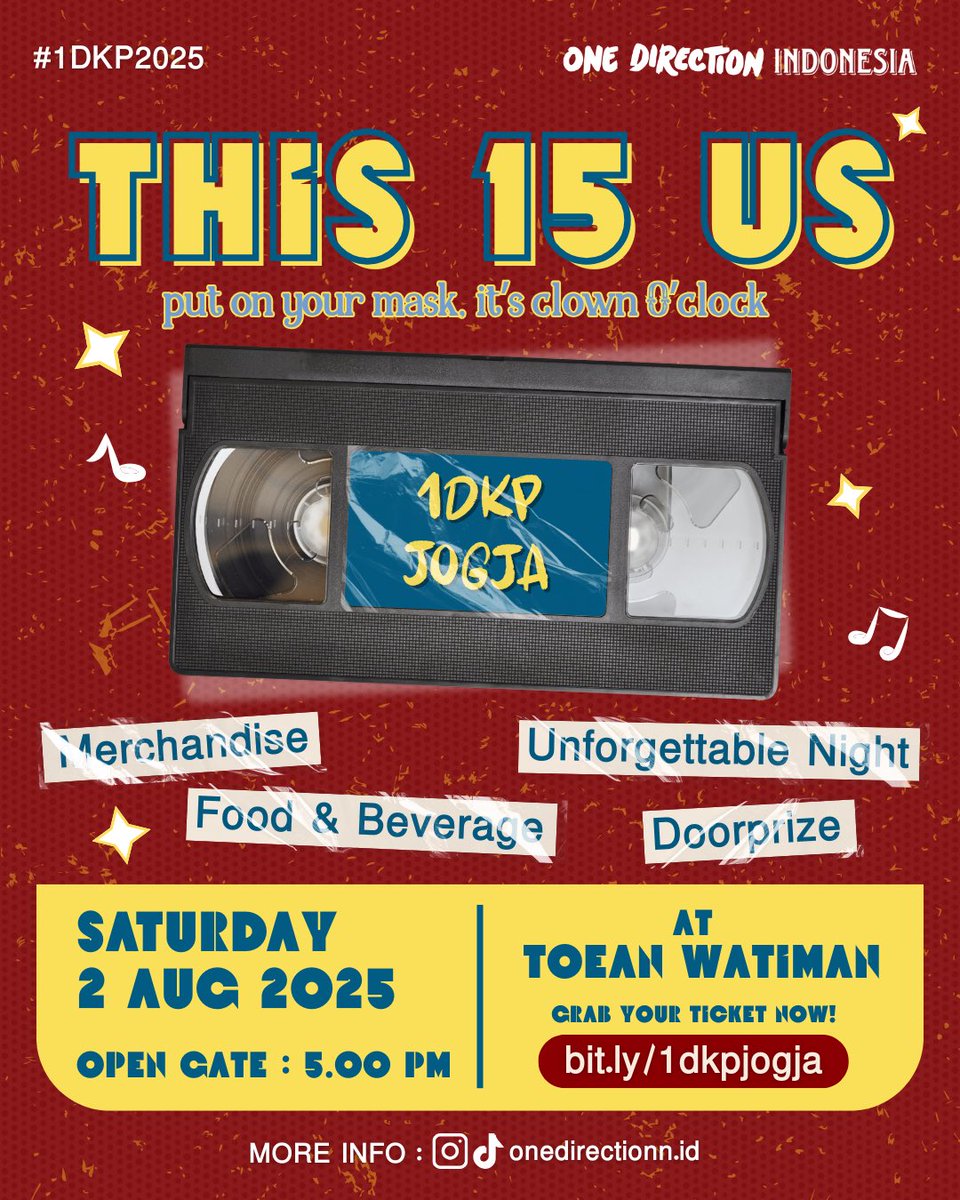 1Dindonesiaaaaa's tweet photo. 1DKP INDONESIA 2025 — Chapter of Yogyakarta is comin' at ya!

📍 Toean Watiman
📆 02 August 2025
🕠 17.00 WIB

🎟️ Tap here for your tix → https://t.co/ttr43n0ywh

#this15us #1dkp2025 #1dkpindonesia #directionersindo #onedirection #onedirectionindonesia #15yearsofonedirection https://t.co/1DOk8g4Eo4