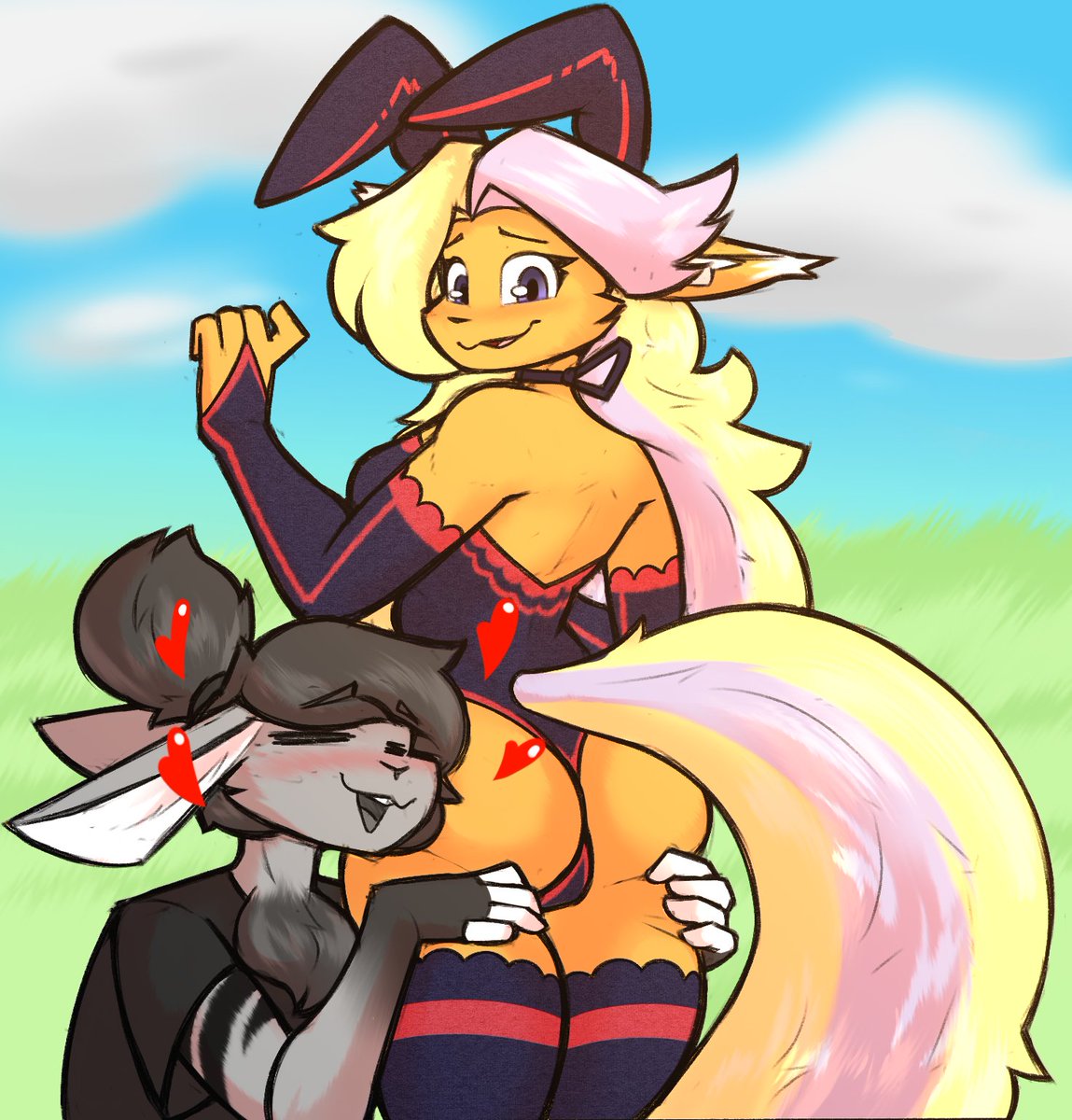 A lovely comm for my friend bnuybuns on 🦋, featuring Jerobun enjoying some Rita buns :3c