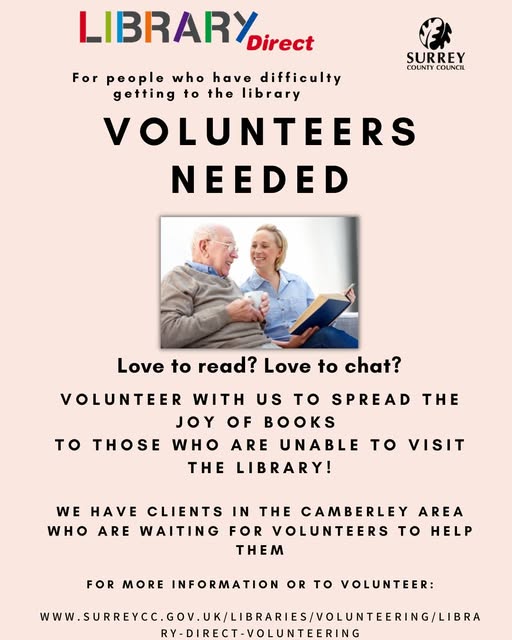 FrimleyGreenLib's tweet image. A book can change someone’s life – help us make the difference! Volunteer with Surrey Libraries Library Direct! 

We are currently looking for volunteers in Camberley.

Apply now: ow.ly/vMOs50PNep9

#camberley  #librarydirect #lovecamberley #volunteering @SurreyLibraries