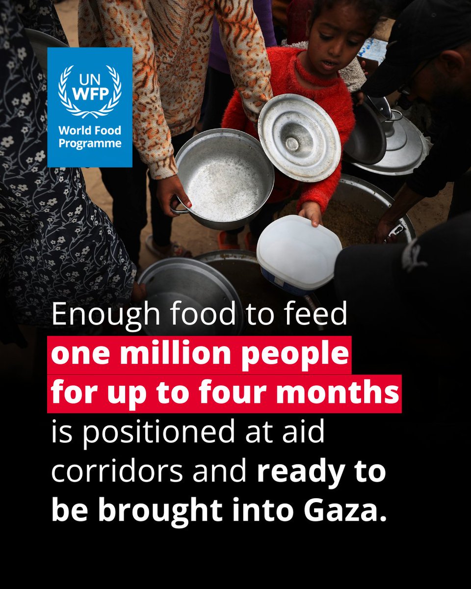 WFP's tweet photo. WFP’s food stocks inside #Gaza are depleted. Lifesaving aid is ready nearby — but all border crossings remain closed.
Millions depend on this assistance to survive. But without access, humanitarian operations are at a standstill.
We urgently need aid to enter Gaza. https://t.co/LnvQ7hzNFk